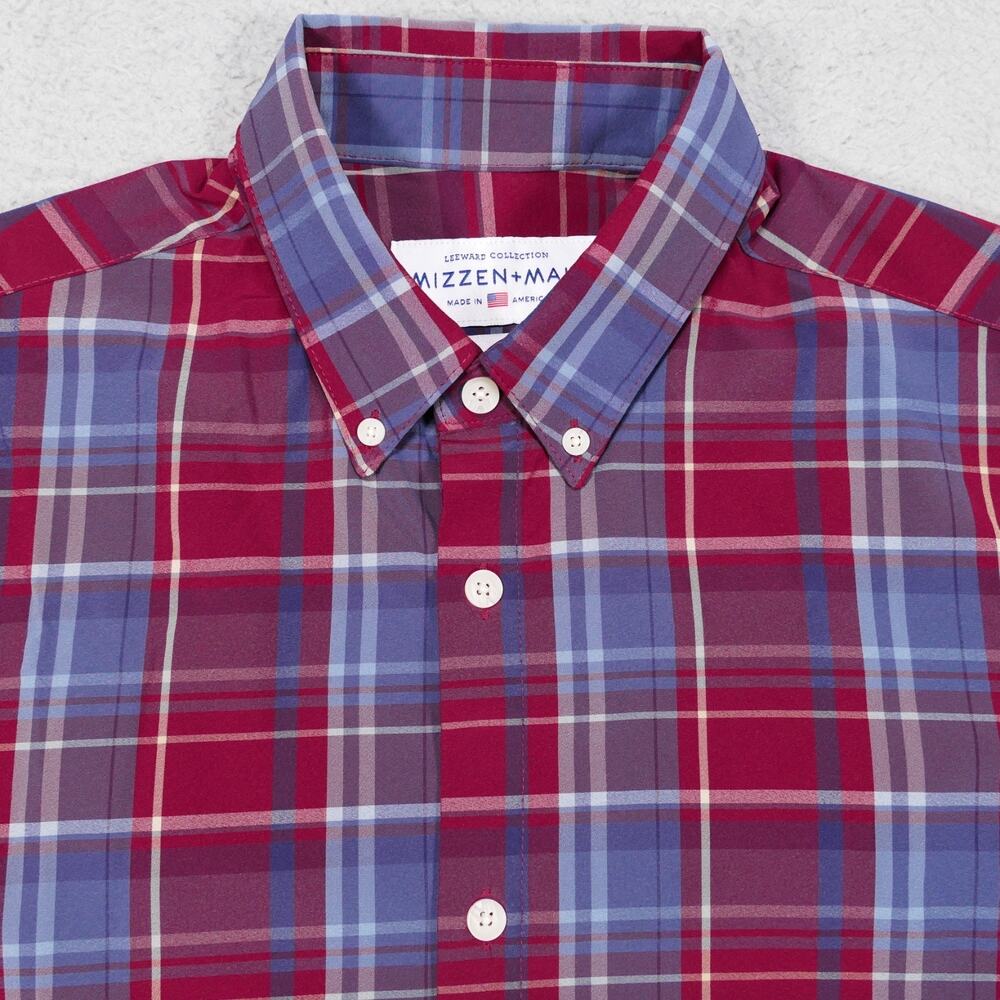 Mizzen+Main Leeward Trim Fit Shirt Mens Medium Red Blue Plaid Button Down